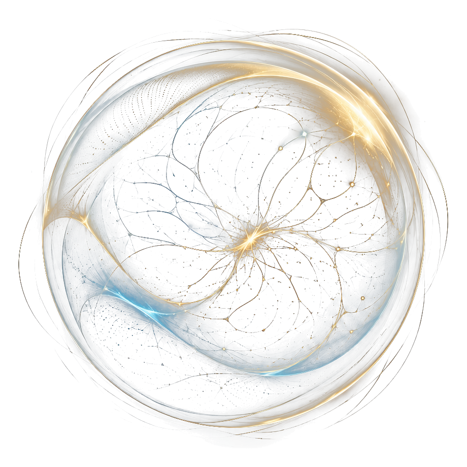 L’orbe NEVYA, traversé de filaments bleus et dorés